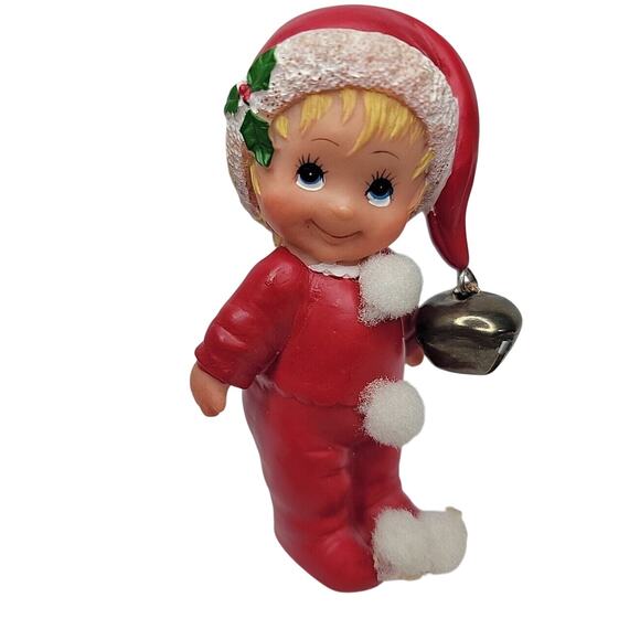 VTG 1980 Ruth Morehead Holly Babes ELF Christmas Figurine Jingle Bell 4" Tall - Picture 1 of 7